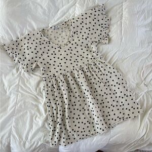 Madewell Polka Dot Babydoll Cotton Blend Dress Cream White Beige Summer Small